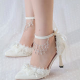 MQTIME  -  Lolita Female Shoes Heels White Heels White Wedding Bridal Shoes Luxury Heels Bow Elegant Women's White Shoes Stilettos