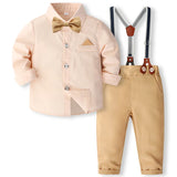 MQTIME  -  4Piece Fall Boys Sets Clothing Korean Fashion Gentleman Long Sleeve Tops+Pants+Tie Baby Clothes Toddler Boutique Outfits BC1735