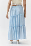 MQTIME  -  Low Waist Plain Skirts Low Waist Layered Maxi Skirts Ruffled Candy Color Sweet A-line Skirt Macaron Color Soft Skirt