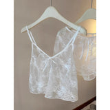 MQTIME  -  French Pure Desire Lace Mesh Strap Sleepwear Women's Summer 2025 New Sexy Hot Girl Home Clothes Set Summer