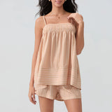 MQTIME  -  Women Y2k Aesthetic 2 Piece Outfits Sets Sexy Sleeveless Loose Cami Tops Wide Leg Shorts Loungewear Striped Summer Shorts Sets
