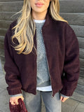 MQTIME  -  2025 Spring New Solid Loose Female Jacket Casual Zipper Long Sleeve O-neck Coat for Women Vintage Ladies Outwear Top High Street