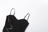 MQTIME  -  Puss Sexy Hipster 2-Piece Set Women Irregular Mesh Patchwork Camisole+Pu Bandage Peach Hip Skirt Slim Midnight Streetwear