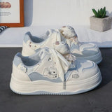 MQTIME  -  Women Cute Puppy Print Platform Sneakers, Cream White Thick Sole Lace Up Board Shoes Kawaii Girls Casual Student Footwear