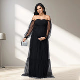 MQTIME  -  Women's Maternity Sweetheart Puff Sleeve Baby Shower Dress for Photoshoot Pregnant Tull Photography Party Gown