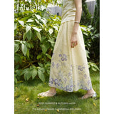 MQTIME  -  French Vacation Flower Print Hollow Out Loose All Match  High Waist Fashion Skirts