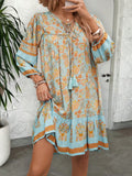 MQTIME  -  Women's Bohemian Printed Dress V Neck Chic Short Dress Loose Fit Viscose Holiday Dresses Femme Hippie Vestidos