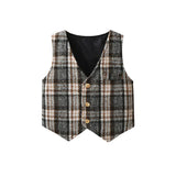 MQTIME  -  Autumn Children's Boys Long-sleeved Shirt Long Pants British Checked Vest Three-piece Set Toddler Baby Performance Clothing Suit