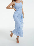 MQTIME  -  Elegant V-Neck Sleeveless Maxi Dress with Ruffled Hemline  Fit Evening Gown for Summer Parties and Events