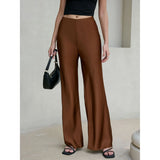 MQTIME  -  High Waist Silk Satin Wide Leg Pants Straight Cut Women's Premium Quality Trousers Drapey Elegant Fashionable Spring