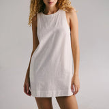 MQTIME  -  Cotton and Linen Short Dress Backless Solid Color Mini Dress Round Neck Open Back Beach Dress Boho Vestidos