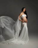 MQTIME  -  Sexy Halter Maternity Photography Gown Soft Convertible Multi Way Braces Dress Maternity Dresses Photo Shoot Tulle Dress For Wom