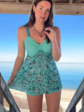 MQTIME  -  Sexy Bohemian Bikini Mint Green Print Cami Dress Chic Spaghetti Strap A-line Beach Swimwear Lady Summer Vacation Party Outfit