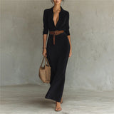 MQTIME  -  Women Turn-Down Collar Slim Party Dresses 2025 Spring Autumn Long Sleeve Chic Maxi Dress Suede Temperament Ladies Robes Vestidos