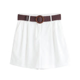MQTIME  -  summer women's clothing casual versatile fashion with belt temperament loose mid-waist pleated casual shorts