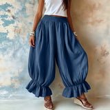 MQTIME  -  New Women Summer Casual Lantern Pants Fashion Falbala Ruffle Hem Elastic Waist Cotton Linen Blend Loose Fit Ladies Trousers