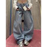 MQTIME  -  Unisex Jeans Autumn Women's Wasteland Style Jeans Retro Letter Embossed Loose Slim Fit Floor Grazing Barrel Denim Pants