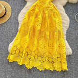 MQTIME  -  Summer Elegant Hollow Out Embroidery Lace Long Dresses Women Holiday Short Sleeve Flower Retro Evening Party Female Vestidos