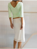 MQTIME  -  Gentle Relaxed Wrap Crop Top V-neck Elbow Sleeve Women Tops Vacation Chic Female Stylish Summer Outfits