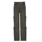 MQTIME  -  Cargo Jeans Women Street Retro Straight Casual Trousers Irregular Multi-pocket Wide Belt Design Jeans