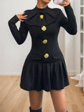MQTIME  -  New Elegant and Sweet Style Butterfly Bow Button Decoration Half High Neck Long Sleeved Autumn Dress