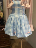 MQTIME  -  Sweet Korean Summer Fashion All Match Y2k Two Piece Sets Preppy Style Constrast Color Plaid Puffly Sling Dress Pleated Cardigan