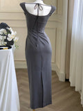 MQTIME  -  Summer New Korean Elegant Sex Appeal Dresses Simple Solid Color Evening Party Prom Vestidos Women Chic One Piece Clothing