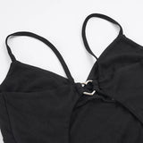  MQTIME  -  Women Black Midi Dress Spaghetti Strap Bodycon Backless Cut Out Sleeveless Elegant Party Evening Dress Slim Fit Sexy High Waist