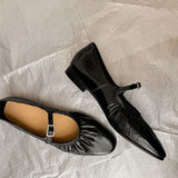 MQTIME  -  Street Style Fashion Pleated Mary Janes Women Ballet Flats Comfortable Soft Soles Leather Spring Summer Walking Loafers Shoes
