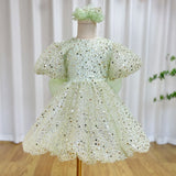 MQTIME  -  Luxury Elegant Shiny Sage Girl Dress Bow Princess Baby Kids Wedding Birthday Party Gown First Communion Pageant J156