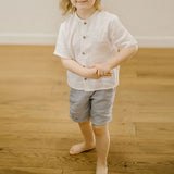  MQTIME  -  Boys Cotton And Linen Short-Sleeved White Shirt Summer New Children's Casual Loose Single-Breasted Linen Shirts Kids Tops TZ437