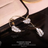 Mqtime Fashion Sparkling Zircon Feather Ear Cuff Non Piercing Earrings Trendy Female Shining Leaf Party Ear Clip Earrings Jewelry