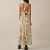 MQTIME  -  New Sexy Strapless Halter Split Boho Dress Woman Spring Floral Print Long Party Dresses Summer Backless Tie-up Tassel Maxi Dress