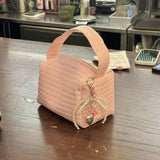 MQTIME  -  Pink Sweet Handbags for Women Weave Pattern Pu Leather Cosmetic Bag Portable Fashion Small Cute Elegant Ladies New in Bag