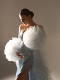  MQTIME  -  Fantastic Baby Blue Maternity Photoshoot Dresses with Rose Cape Two Pieces Pregnancy Dress Ruffle Tulle Cape Slip Dress Custom