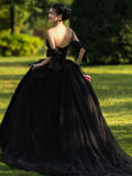 MQTIME  -  Elegant Party Formal Black Long Tulle Evening Dress Vestidos Women Off Shoulder Prom Dresses Robe De Soiree