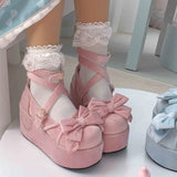 MQTIME   -  Cosplay Sweet tea party Mandarin duck shoes Cos Girl Cream Bubbles Bow Kawaii Shoes Lolita Girls High Heel LoliShoes