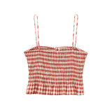  MQTIME  -  Women Elegant Red Plaid Skrit Sets Short Sling Top Camis High Waist Midi Skirts Summer Casual Holiday Beach Outfits