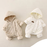 MQTIME  -  Autumn Winter Baby Clothes Newborn Thick Jumpsuit 0-2Y Boys Fleece Lining Warm Romper Toddler Girls Cute Hooded Outwear