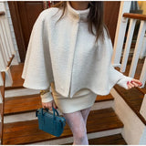 MQTIME  -  Elegant Cloak Women Loose High Neck A Line Hidden Button Coats Female Spring New Fashion Solid Soft Chic Cloaks Lady