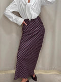  MQTIME  -  Vintage Plaid Slim Long Fishtail Skirts Women High Waist Zipper Hip Package Skirt 2026 Spring Lady Commute All-match Clothes