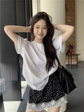 MQTIME  -  Vintage Dot Print Black Skirt Women Lace Patchwork Elastic High Waist Mini Skirts Summer Korean Fashion Cutecore Clothes