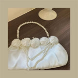 MQTIME  -   Fairycore White Hand Bag Purse Women Chinese Style Pearl Chic Elegant Messenger Bag Ladies Handle Y2k Handbag Aesthetic