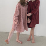  MQTIME  -  Spring New Cotton Red Plaid Dress For Girls Cute Double Gauze Long-Sleeved Nightgown Baby Girl Loose Homewear Dresses