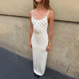 MQTIME  -  Sexy Polka Dots Print Spaghetti Strap Slim Long Dress Women Backless Sleeveless Party Dresses Fashion Nightclub Female Vestdios