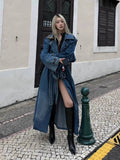 MQTIME  -  Autumn Women Long Denim Windbreaker Trench Women's Retro Denim Coat Double Breasted Wide Leg Loose Casual Long Trench Coat