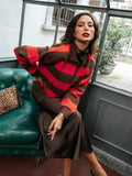  MQTIME  -  Autumn High Street Chic Women Fashion Striped Knitted Sweater Women Long Sleeve Vintage Style Casual Pullover Tops