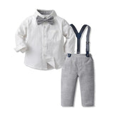 MQTIME  -  Kids Toddler Gentleman Party Dress Set Children Newborn Long-sleeved Cotton Shirt Bow Set Shirt Tops Suspender Pants with Tie