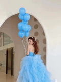 MQTIME  -  Fashion Blue Women Wedding Dresses Tulle Ruffles Bridal Gowns Formal Occasion   Wedding Dress