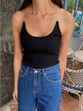 MQTIME  -  Invisible Strap Tank Top For Women Knit Ribbed Sleeveless Basic T-Shirt Cropped Corset Bustier Tops With Open Shoulder